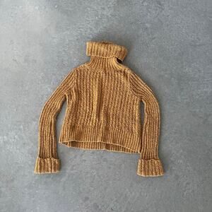 Free People Women’s Knit Sweater Brown Turtleneck Cozy Winter